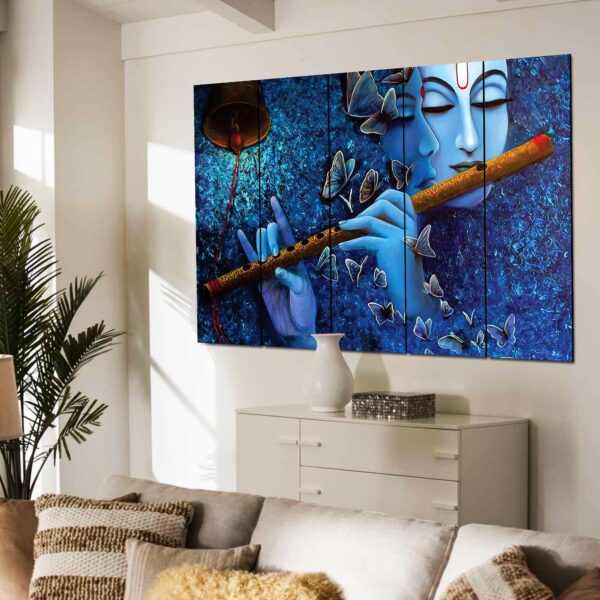 Set of 5 Traditional Indian Digital Wall Paintings – Vibrant Home Décor Art (Radha Krishna) - Image 3