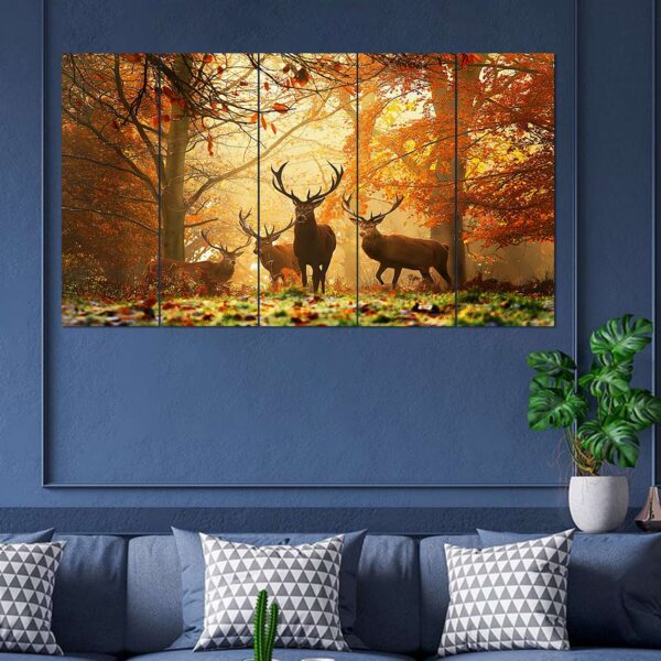 Set of 5 Colorful Digital Wall Paintings – Artistic Framed Prints for Home & Office Decor ( Forest & Elks )