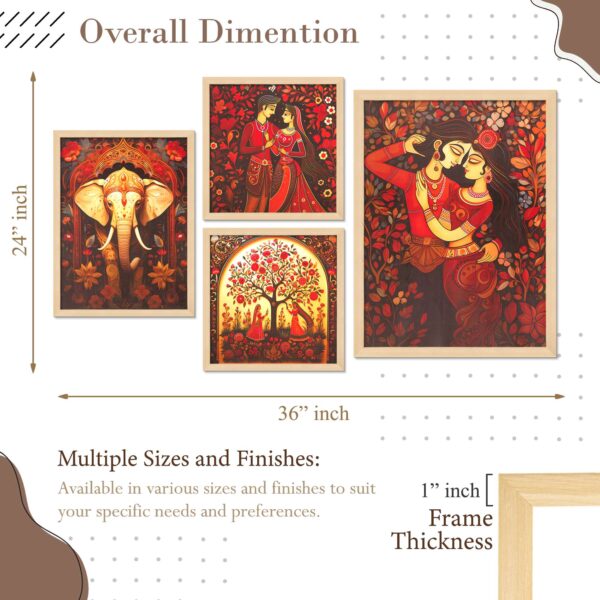 Set of 4 Digital Wall Paintings – Romantic Couples, Elephant Art & Traditional Women Illustration - Image 3