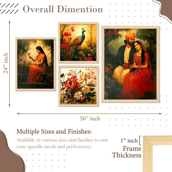 Set of 4 Digital Wall Paintings – Woman, Couple, Peacock & Floral Art Prints for Home Décor - Image 3