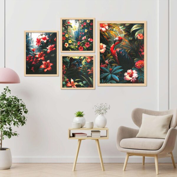 Set of 4 Nature-Inspired Digital Wall Paintings – Flaura & Fauna Theme Home Decor
