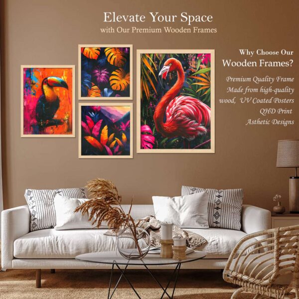 Set of 4 Floral & Bird Digital Wall Paintings – Elegant Nature-Inspired Framed Art for Home Décor - Image 2