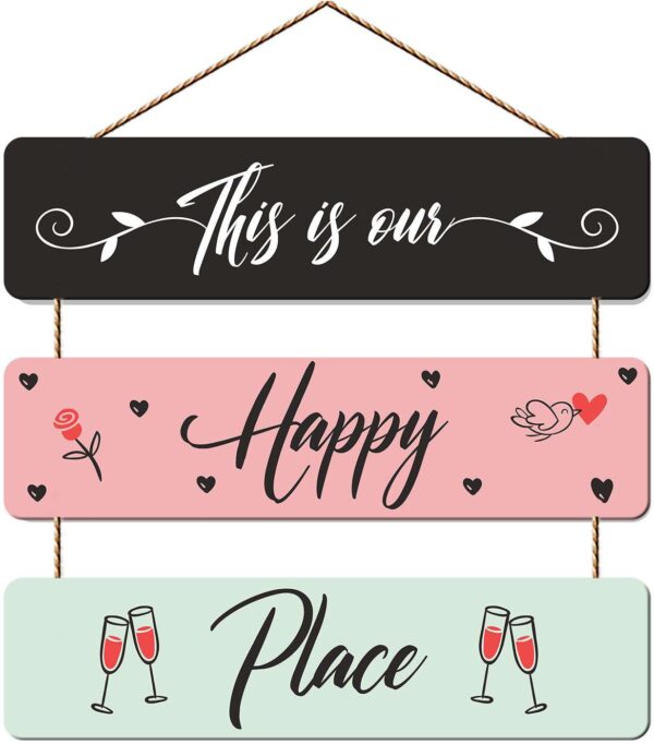 "This Is Our Happy Place" Wall Hanging | Romantic Wooden Sign Board for Home Decor - Image 3