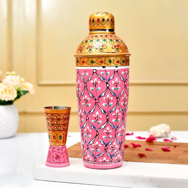 Hand-Painted Traditional Water Bottle - Pink & Gold - Image 3
