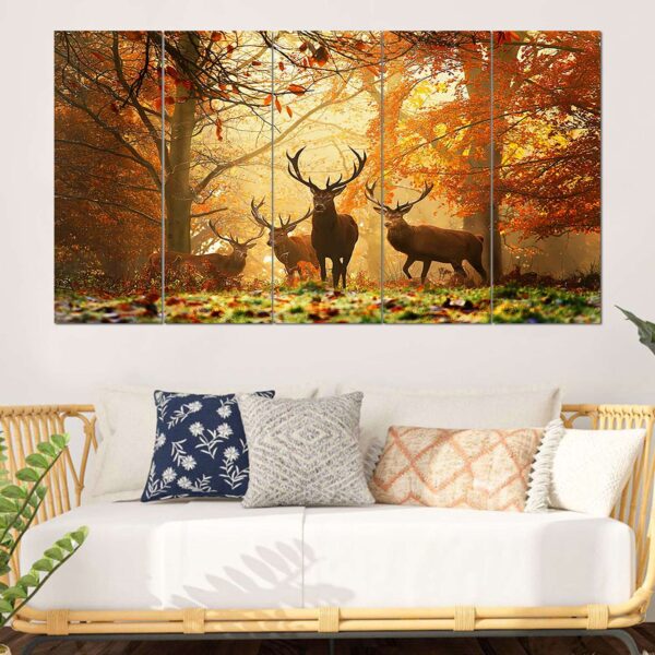 Set of 5 Colorful Digital Wall Paintings – Artistic Framed Prints for Home & Office Decor ( Forest & Elks ) - Image 3