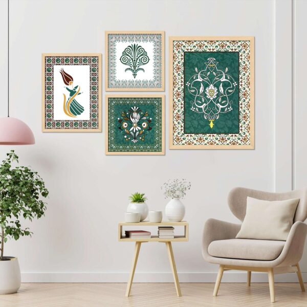Set of 4 Digital Wall Paintings – Abstract Floral & Bird Wall Art for Contemporary Homes