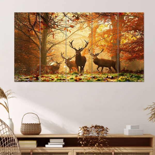 Set of 5 Colorful Digital Wall Paintings – Artistic Framed Prints for Home & Office Decor ( Forest & Elks ) - Image 2