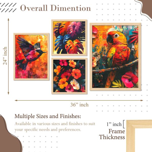 Set of 4 Digital Wall Paintings – Multicolored Birds, Flowers & Indoor Plant Art - Image 3