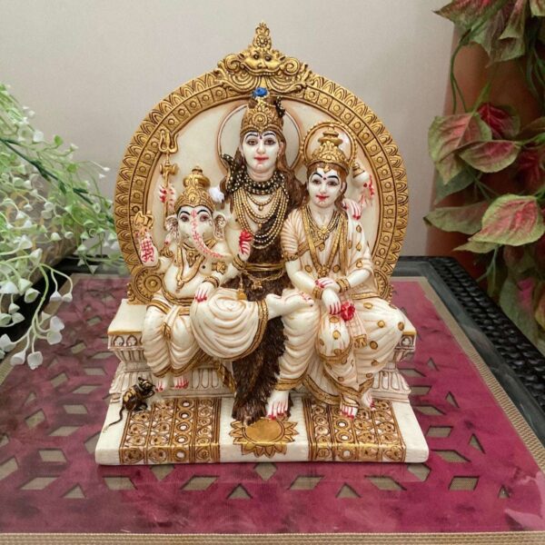Marble Showpiece - Shivji with Parvati Maa and Ganeshji