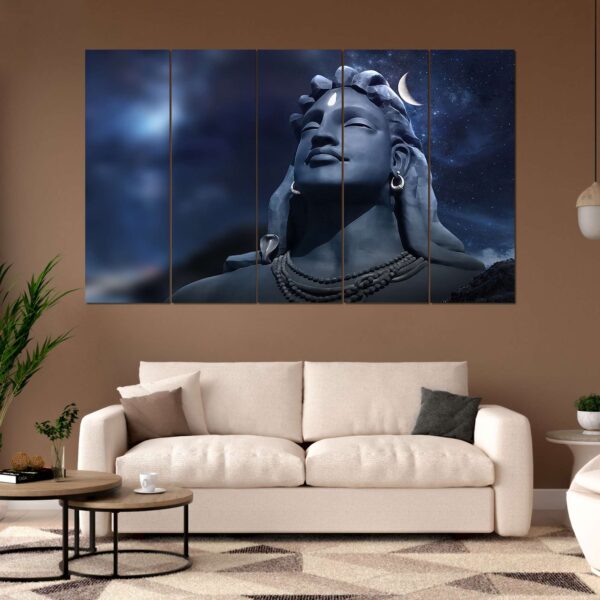 Set of 5 Adiyogi Shiva Wall Paintings – Spiritual Digital Art for Home Decor