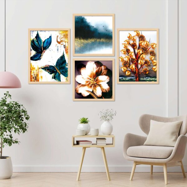 Set of 4 Digital Wall Paintings – Floral, Landscape & Butterfly Theme