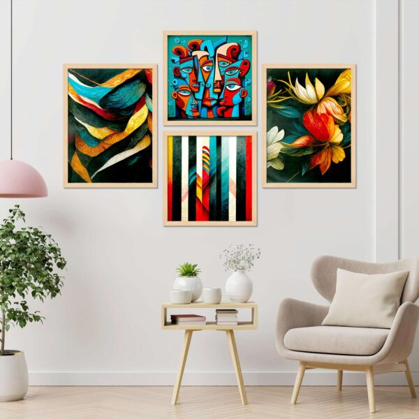 Set of 4 Modern Nature-Themed Digital Wall Paintings | Animal & Abstract Art for Home Décor