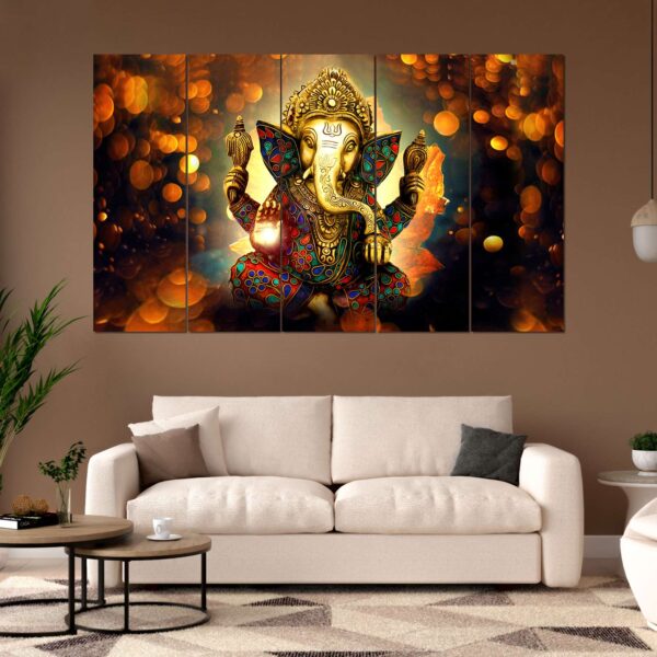 Set of 5 Multicolor Indian Digital Wall Paintings – Traditional Framed Art for Home Décor (Shree Ganesh)