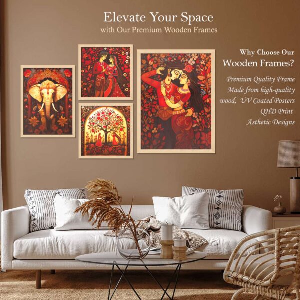 Set of 4 Digital Wall Paintings – Romantic Couples, Elephant Art & Traditional Women Illustration - Image 2