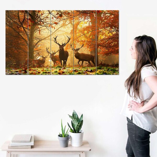 Set of 5 Colorful Digital Wall Paintings – Artistic Framed Prints for Home & Office Decor ( Forest & Elks ) - Image 4