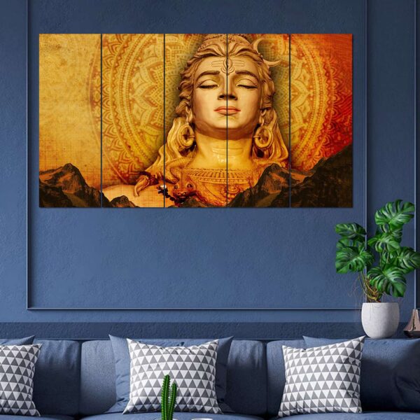 Set of 5 Lord Shiva Digital Wall Paintings – Divine Tranquility for Your Space