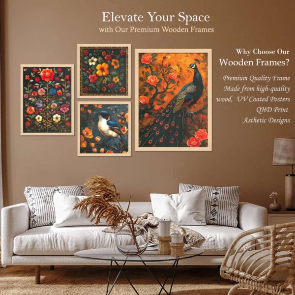 Set of 4 Digital Wall Paintings – Birds and Flowers for Modern Interiors - Image 2