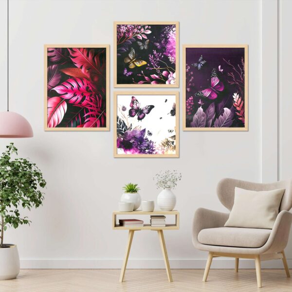 Set of 4 Digital Wall Paintings – Floral and Nature Theme for Elegant Wall Decor