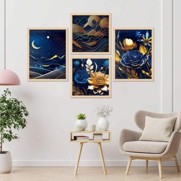 Set of 4 Abstract Digital Wall Paintings – Nature-Inspired Modern Art for Home Décor