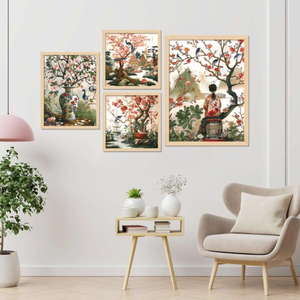 Set of 4 Digital Wall Paintings – Abstract Nature & Floral Theme Art Prints for Modern Home Decor
