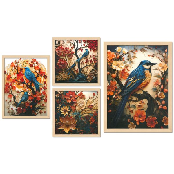 Set of 4 Digital Wall Paintings – Colorful Birds & Floral Art Prints for Home Decor - Image 4