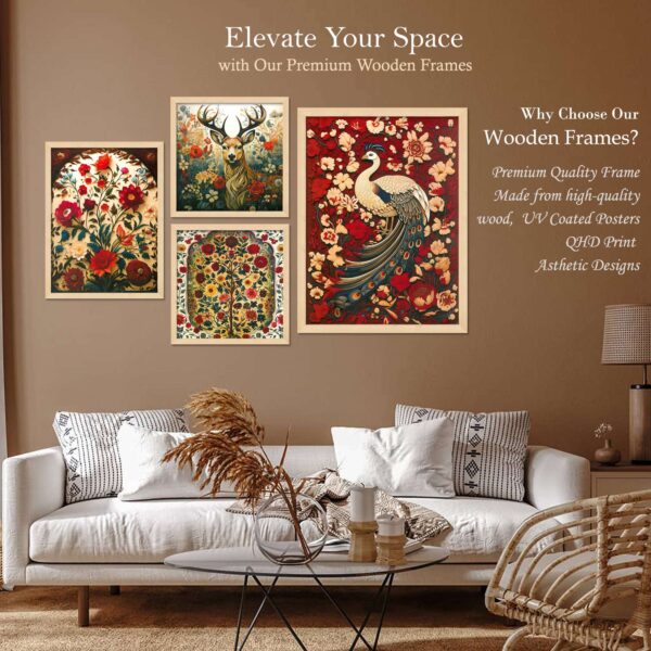 Set of 4 Digital Wall Paintings – Elegant Nature-Inspired Artwork with Floral and Fauna - Image 2