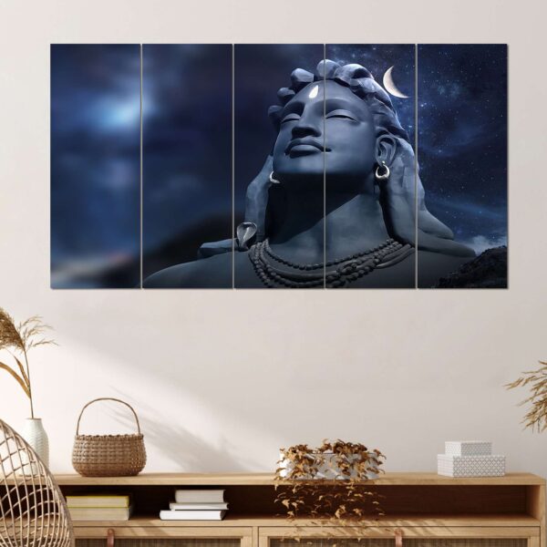 Set of 5 Adiyogi Shiva Wall Paintings – Spiritual Digital Art for Home Decor - Image 3