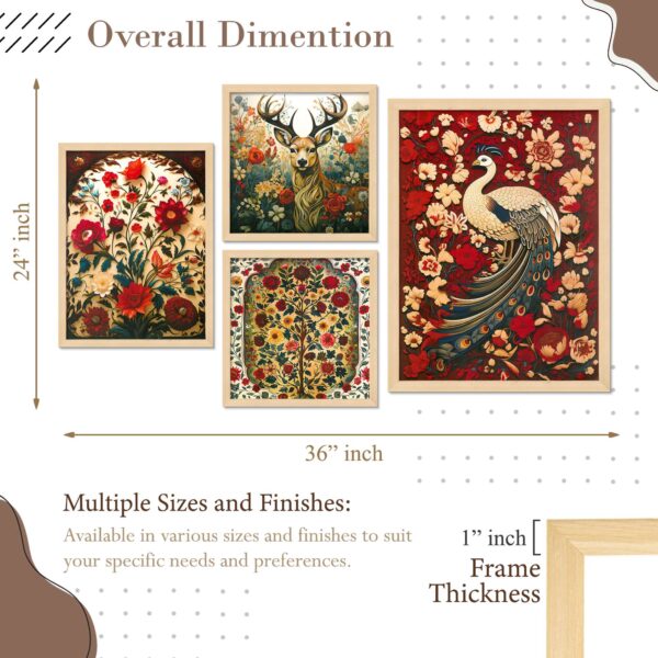 Set of 4 Digital Wall Paintings – Elegant Nature-Inspired Artwork with Floral and Fauna - Image 3