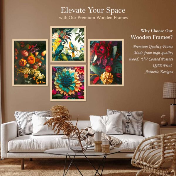 Set of 4 Digital Wall Paintings – Floral & Bird Nature-Inspired Wall Decor - Image 2