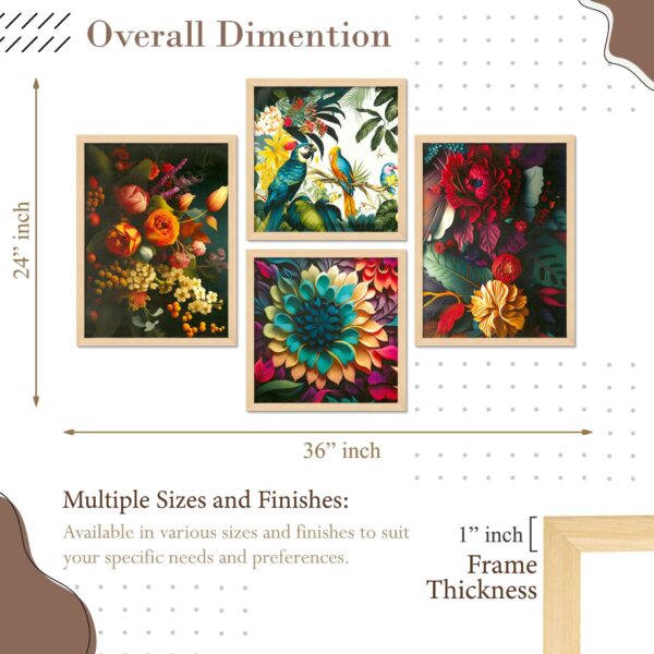 Set of 4 Digital Wall Paintings – Floral & Bird Nature-Inspired Wall Decor - Image 3