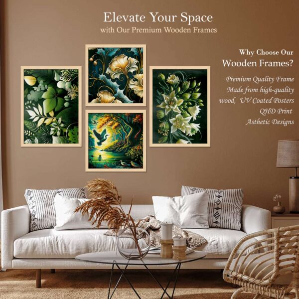Set of 4 Nature-Inspired Digital Wall Paintings – Floral, Leaf & Bird Art Prints for Living Room & Office Décor - Image 2