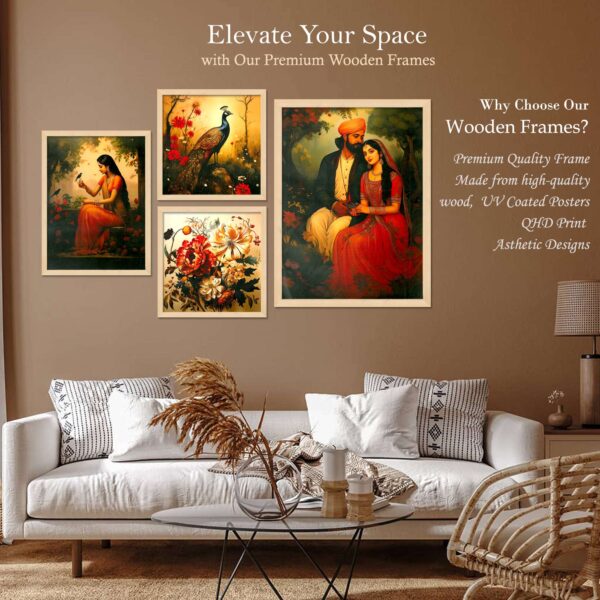 Set of 4 Digital Wall Paintings – Woman, Couple, Peacock & Floral Art Prints for Home Décor - Image 2