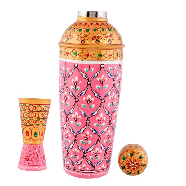 Hand-Painted Traditional Water Bottle - Pink & Gold - Image 2