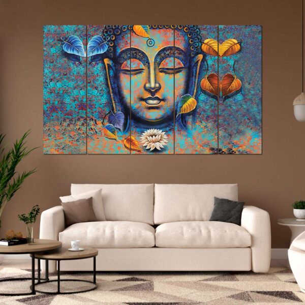 Set of 5 Buddha Meditation Wall Paintings – Spiritual Digital Art for Home & Office