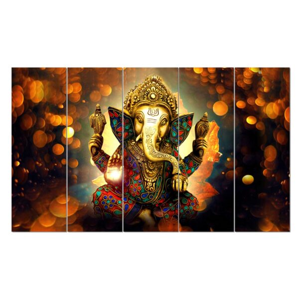 Set of 5 Multicolor Indian Digital Wall Paintings – Traditional Framed Art for Home Décor (Shree Ganesh) - Image 4