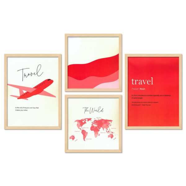 Set of 4 Digital Wall Paintings – Travel Theme with World Map and Quotes - Image 4
