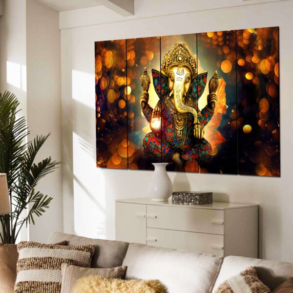 Set of 5 Multicolor Indian Digital Wall Paintings – Traditional Framed Art for Home Décor (Shree Ganesh) - Image 2