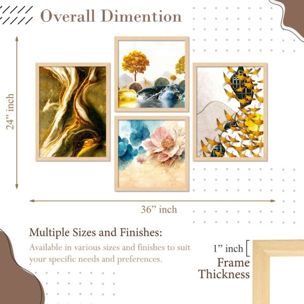 Set of 4 Nature-Inspired Digital Wall Paintings – Floral, Leaf, River & Bird Design - Image 3