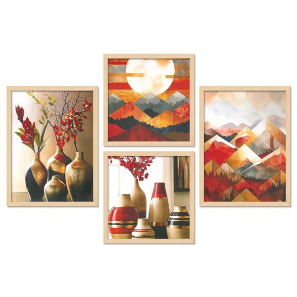 Set of 4 Digital Wall Paintings – Abstract Mountains & Vase Art Combo - Image 4
