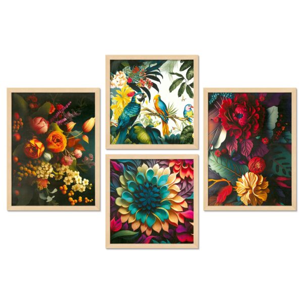 Set of 4 Digital Wall Paintings – Floral & Bird Nature-Inspired Wall Decor - Image 4