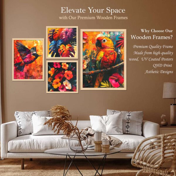 Set of 4 Digital Wall Paintings – Multicolored Birds, Flowers & Indoor Plant Art - Image 2