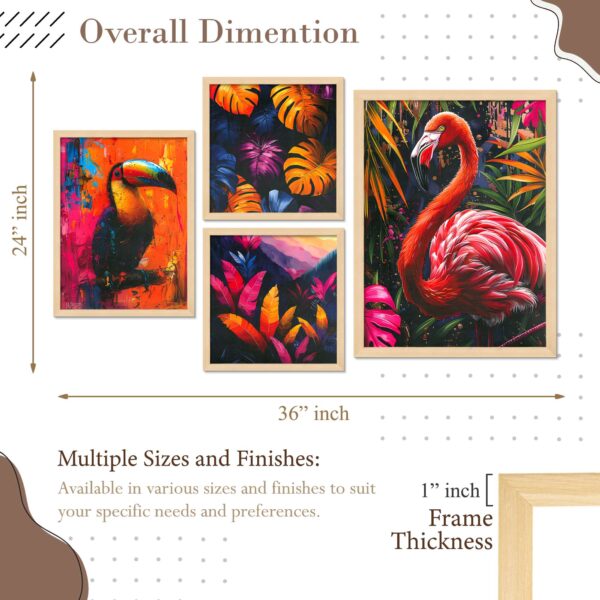 Set of 4 Floral & Bird Digital Wall Paintings – Elegant Nature-Inspired Framed Art for Home Décor - Image 3