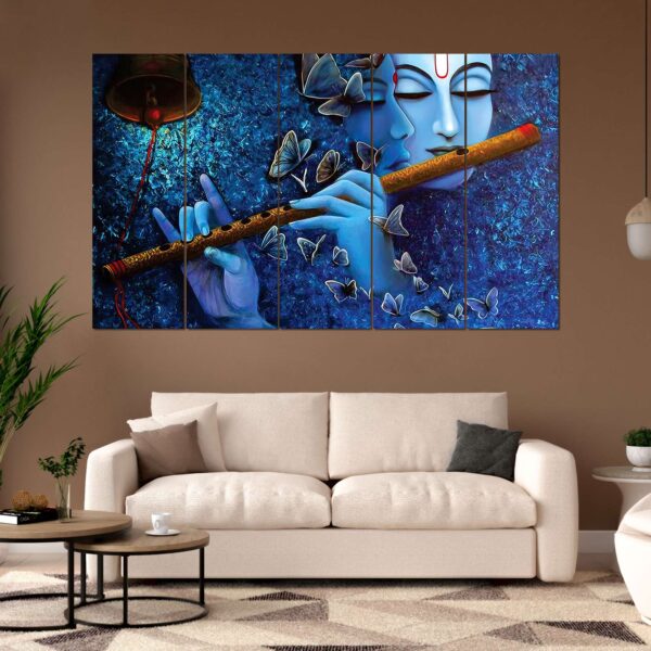 Set of 5 Traditional Indian Digital Wall Paintings – Vibrant Home Décor Art (Radha Krishna)