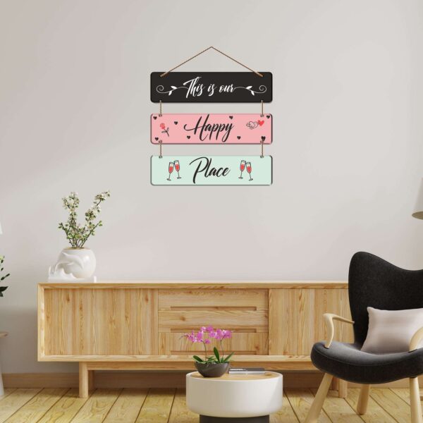 "This Is Our Happy Place" Wall Hanging | Romantic Wooden Sign Board for Home Decor