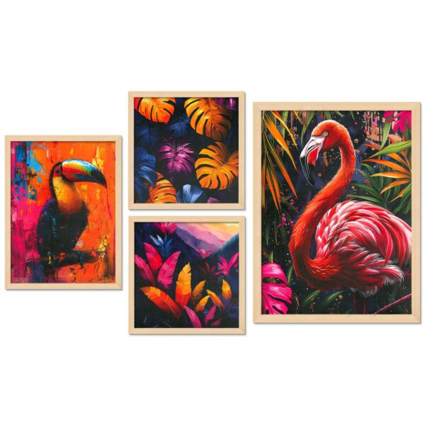 Set of 4 Floral & Bird Digital Wall Paintings – Elegant Nature-Inspired Framed Art for Home Décor - Image 4