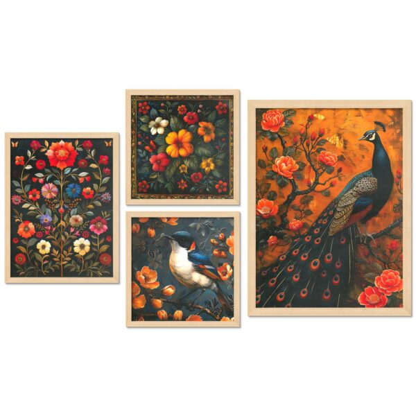 Set of 4 Digital Wall Paintings – Birds and Flowers for Modern Interiors - Image 4