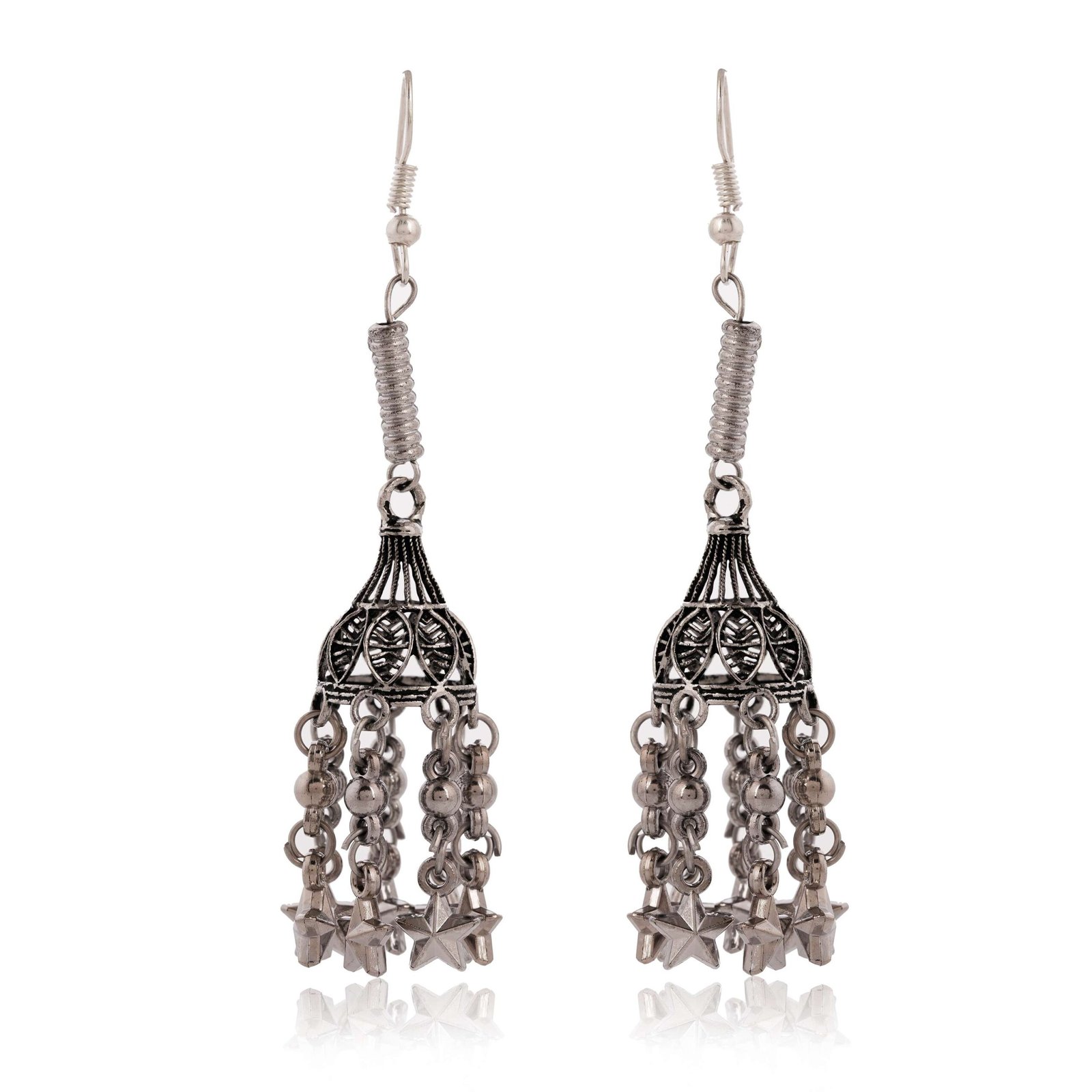 Women's Oxidised Multi-Layer Long Jhumka Earrings – Traditional Nickel-Free Jhumki Design - Image 4
