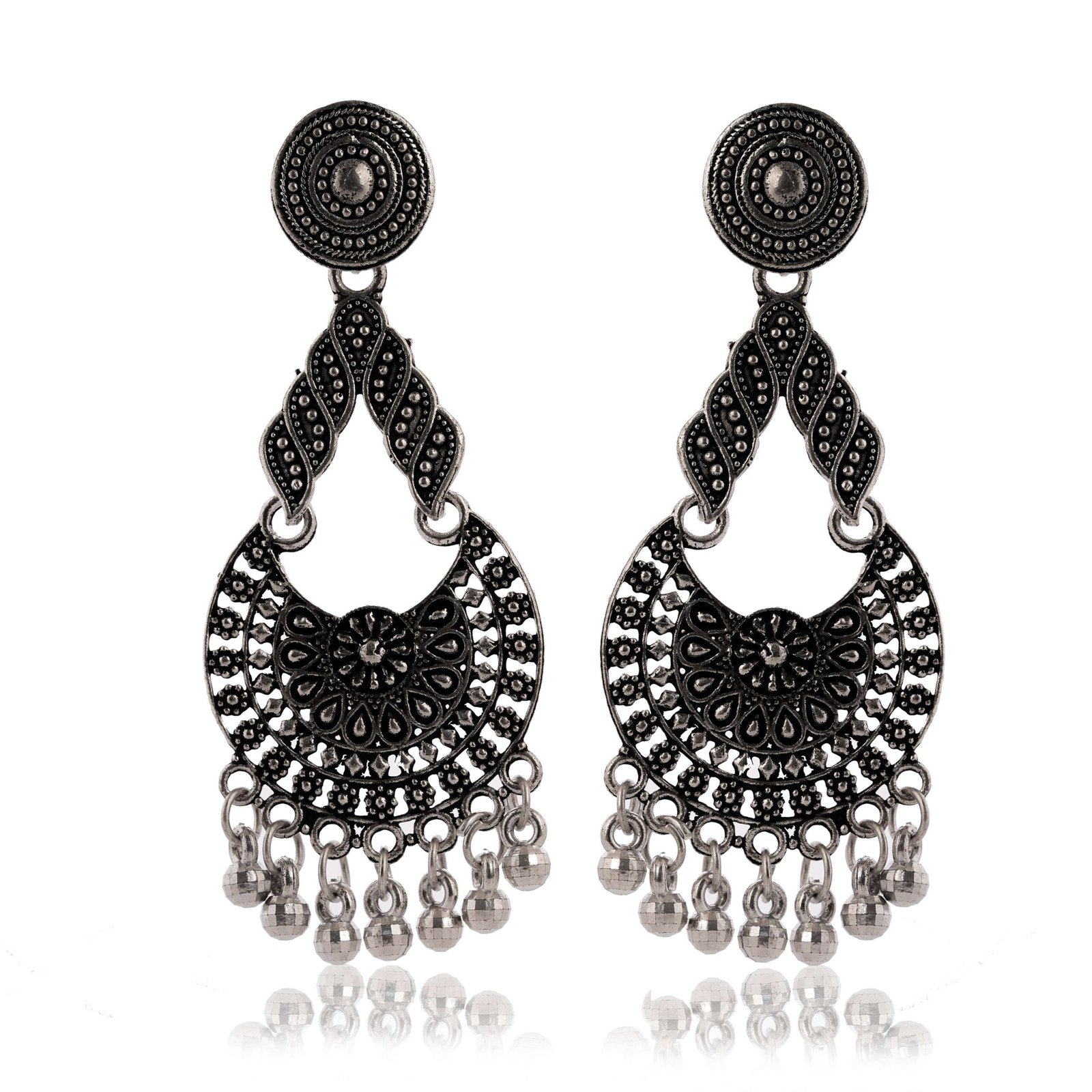Oxidised Silver Chandbali Jhumka Earrings – Traditional Ethnic Jewellery for Women (AZ838) - Image 3